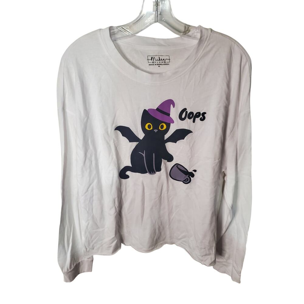 Miken Flow Black Cat with Coffee Long Sleeve Tee, NWOT, XL